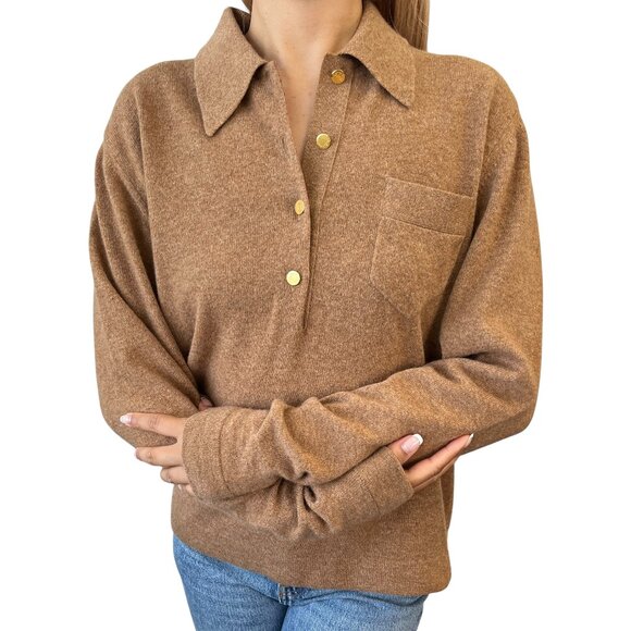 HERMES Vintage Clou de Selle Knit Sweater Top #XL Light Brown Cashmere [106023] - Picture 1 of 12